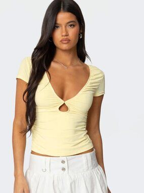 Edikted Burkley Keyhole Gathered Top Yellow Small